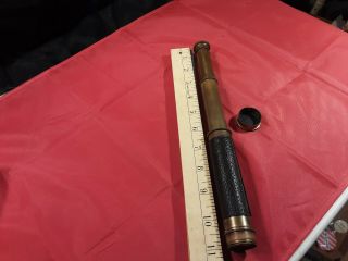Antique Vintage French Brass Telescope Spyglass 4 Draw @ 6” Closed With Lens Cap
