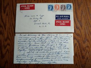 Very Rare 1956 Canada " Special Delivery Express " Cover,  Letter To Usa Receivin