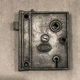 Antique Vintage Cast Iron Victorian Door Rimlock Doorknob Lock Part Corbin