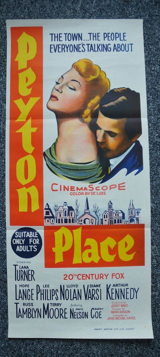 Peyton Place Rare 1957 Australian Stone Litho Daybill Movie Poster