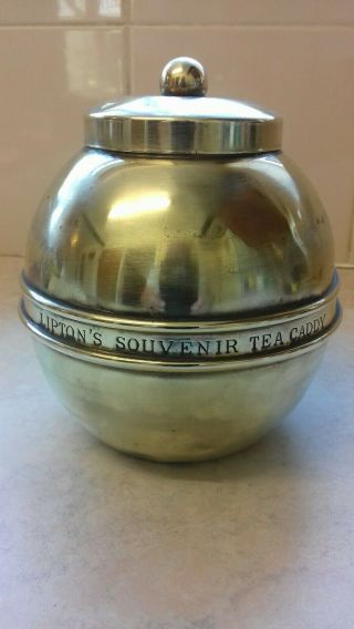 LIPTON ' S Brass Souvenir Tea Caddy TIn Wembley Empire Exhibition 1924.  99p. 2
