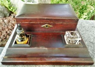 Antique Victorian Wood Lap Desk Inkwell & Ink Bottle Whitman 