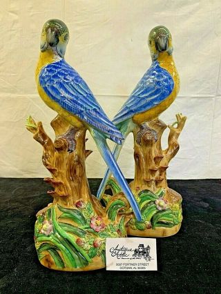 2 Vintage Rare Pair Porcelain Parrot Andrea By Sadek Tropical Birds ” Tall