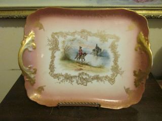 Antique D&c Limoges France Handpainted Dresser Handled Portrait Tray Scene Pink