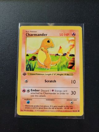 1999 Pokemon 1st Edition Shadowless Base Set Charmander Card 46/102 Wotc Tcg