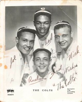 Rare 1950s The Colts Black Doo Wop Group Signed Press Photo Adorable Bakersfield