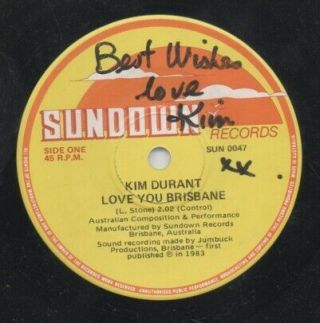 Kim Durant Rare Signed 1983 Aust Only 7 " Oop Pop Single " Love You Brisbane "