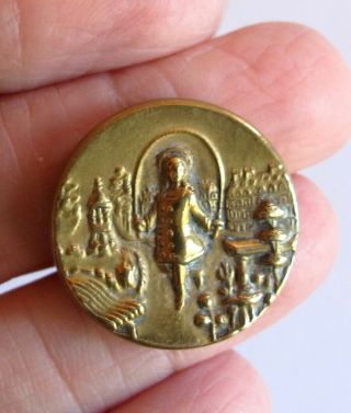 As 7/8 " Antique Brass Picture Button Girl Skipping Rope High Relief