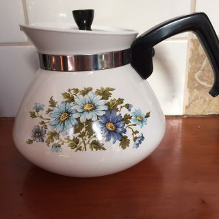 Corning Ware Rare 6 Cup Tea Pot Chelsea Blue Daisy With Lid Corningware P - 104