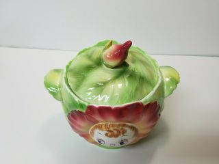 Vintage Rare PY Japan Red Cabbage Rose Anthropomorphic Cookie Jar. 2