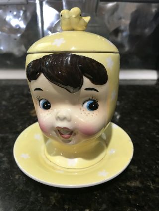 Vintage Rare Napco Yellow Miss Cutie Pie Jam Pot/jar With Lid & Spoon