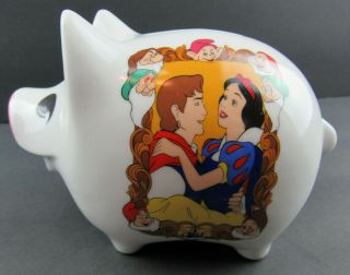 Vintage Walt Disney Snow White & The 7 Dwarfs Ceramic Piggy Bank 6x4 Inch Rare