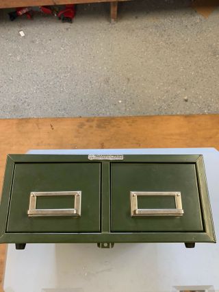 Vintage Steelmaster 2 Drawer Index Library Recipe Card Green Metal File Cabinet