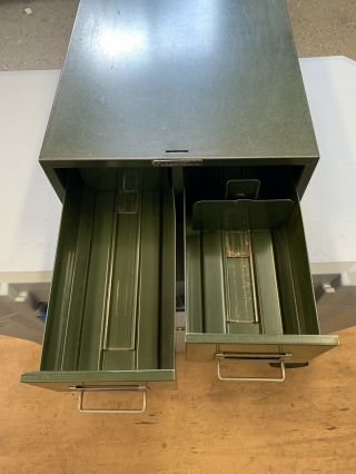 Vintage Steelmaster 2 Drawer Index Library Recipe Card Green Metal File Cabinet 2
