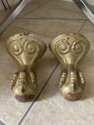 Set Of 2 Antique Ornate Antique Cast Iron Claw Foot Tub Feet Foot Legs Bathtub