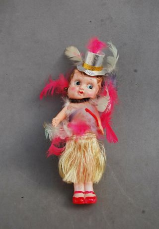 Celluloid Coochie Carnival Doll Kewpie Style Vintage Feathers Top Hat Cane 7 "
