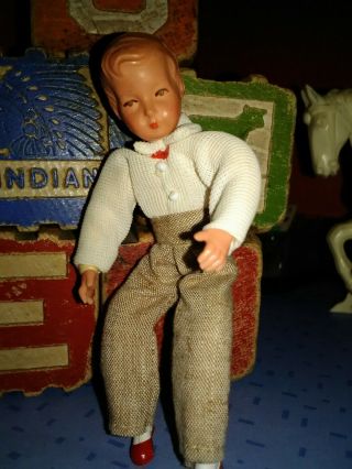 Caco Dollhouse Doll Metal Feet Handsome Boy Bendable Germany Vintage