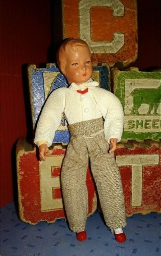 Caco Dollhouse Doll Metal Feet Handsome Boy Bendable Germany Vintage 3