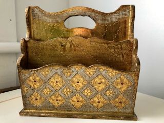 Vintage Gold Florentine Mail Holder Mail Italy Italian Antique