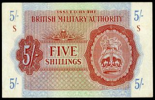 British Military Authority 5 Shillings Axf/xf 1943 P M4 Rare Banknote