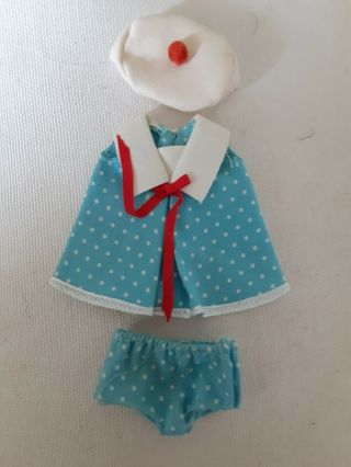 ☆vintage 1965☆ Mattel Barbie Doll Clothes Tutti Blue Dress,  Hat,  & Bloomers Euc
