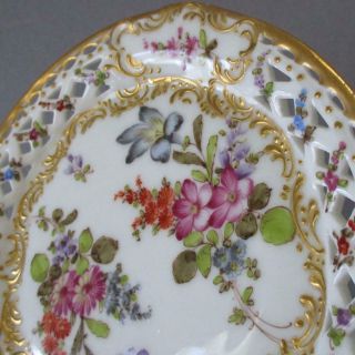Antique Hp French Porcelain Reticulated Dish W Gilt Scrolls Bourdois Bloch Paris