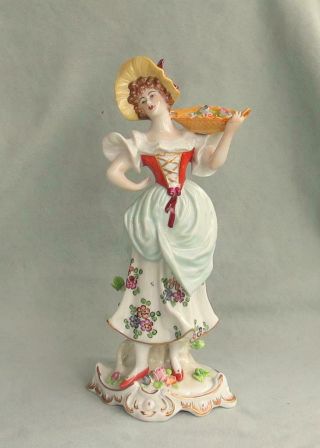 Vintage Sitzendorf Porcelain Figurine - Lady With Flowers