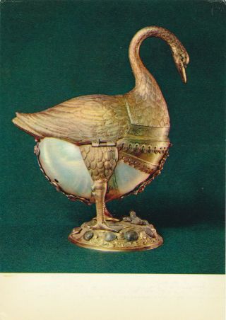 Swan Goblet - Master Artist - Russian Postcard 1979 Rare Silver & Shell Design Art