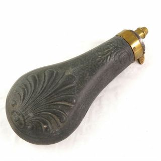 Antique Shell Design Metal & Brass Pistol Size Powder Flask 2