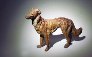Antique Metal Dog Germany Borzoi Russian Wolfhound Dog Marked Cold Painted