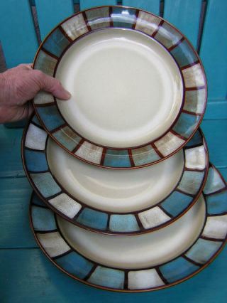 Pfaltzgraff Set - Of - 3 X 11 1/4 " Sanibel Dinner Plates Rare Mosaic Blues Everyday