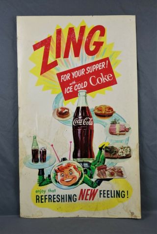 Rare Vintage 1961 " Zing For Your Supper " Coca - Cola Cardboard Advertising Sign