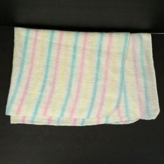 Cannon Mills Fleece Acrylic Baby Blanket Pastel Stripe Open Thermal Weave Flaw