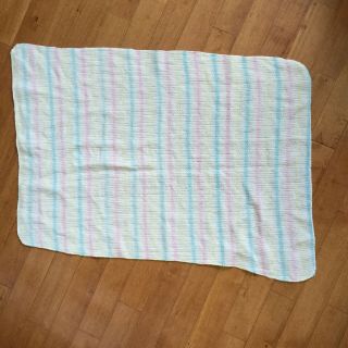 CANNON MILLS Fleece Acrylic Baby Blanket Pastel Stripe Open Thermal Weave FLAW 2