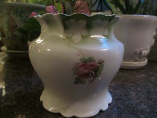 Antique 1897 Hand Painted Green & Pink Victorian Roses Vanity Jar Signed Bottom 3