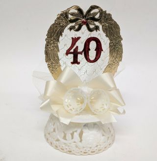 Vintage 40th Anniversary Cake Topper Bells Ribbon Bow Flowers Heart Design Foil