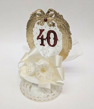 Vintage 40th Anniversary Cake Topper Bells Ribbon Bow Flowers Heart Design Foil 2