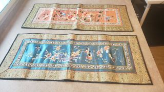 Vintage Asian Table Runner Silk Embroidery Set Of 2