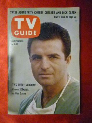 Calif January 6 Tv Guide 1962 Ben Casey V Edwards Chubby Checker Michael Landon