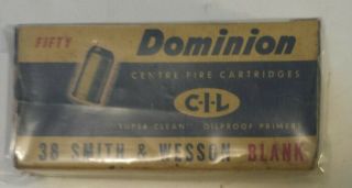 Rare Canadian " Cil Dominion 38 S & W Centre Fire Blanks " Cardboard Box - Empty
