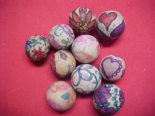 Group Of 10 Hand Painted Clay Marbles Vintage Rare Estate Find