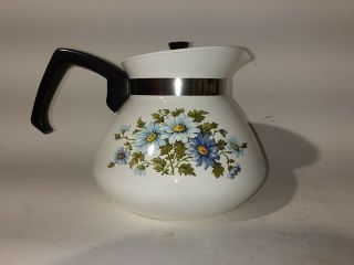 Vintage Corning Ware 6 Cup Stove Top Coffee Tea Pot Floral Bouquet Flowers Rare