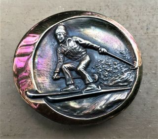Vintage Rare Retired James Avery Solid Bronze " Ski " Belt Buckle 2.  5 "