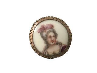 Antique French Victorian Gold Fill? Enamel Lady Small Portrait Brooch Pin
