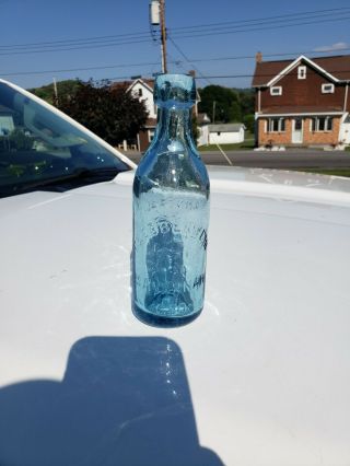 Rare 1880`s Cornflower Blue G Ebberwein Savannah Geo.  Squat Soda Bottle