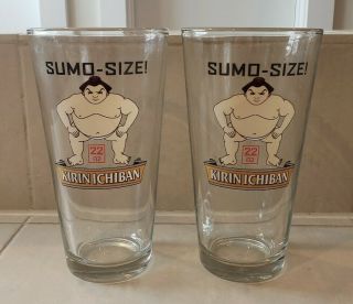 Rare Set Of 2 Kirin Ichiban Sumo Size 22 Oz.  Japan Beer Large & Tall Glasses Euc