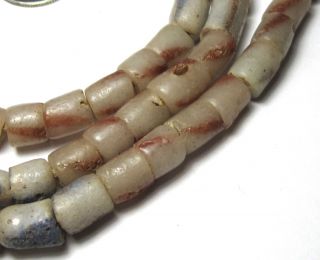 27 " Strand Of Rare Well Worn Small Striped Ghana Sand Cast Glass Beads