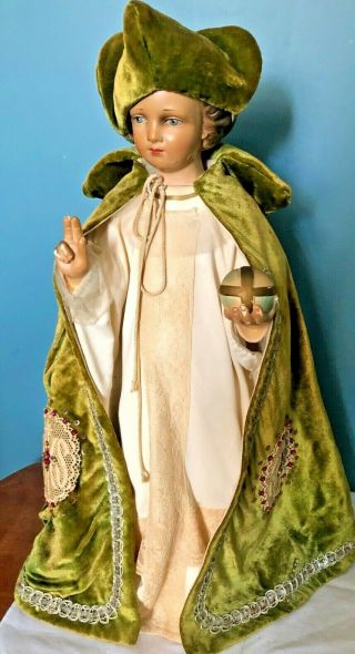 Glorious Rare Large Antique Nuns Convent Infant Jesus Of Prague Statue
