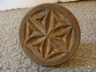 Wooden Butter Mold Press Hand Carved Star Flower Vintage Antique Primitive