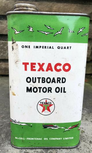 Vtg 50s Texaco Outboard Motor Oil 1 Imperial Quart Oil Can Mccoll Frontenac Rare
